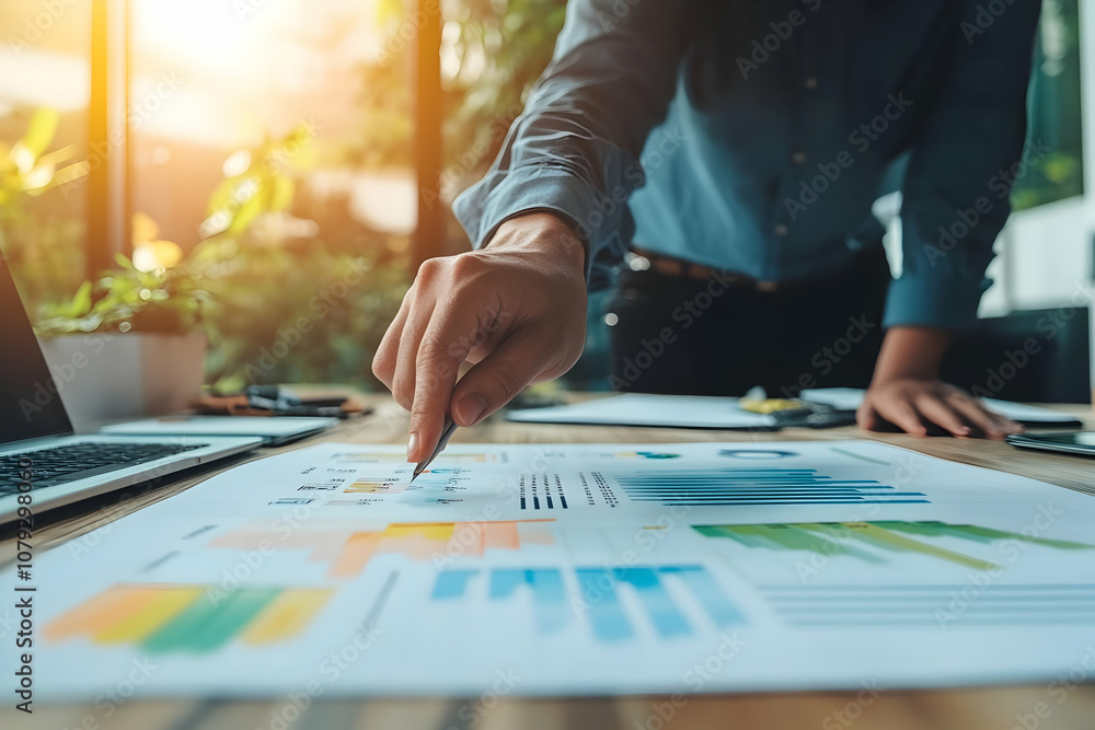 Business Growth Concept: Executive Pointing at Rising Arrow Chart to Plan Future Success Business Growth Concept: Executive Pointing at Rising Arrow Chart to Plan Future Success