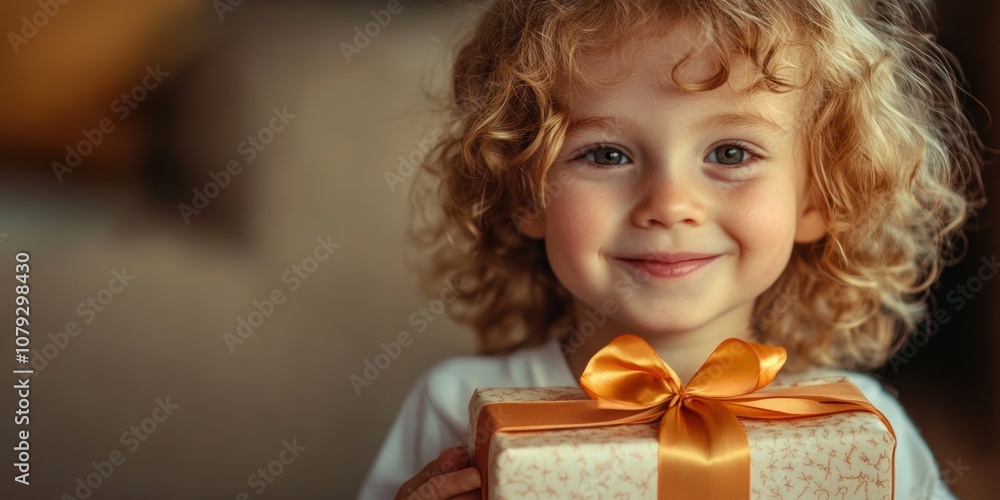 A joyful child smiles while holding a beautifully wrapped gift, capturing the essence of celebration and happiness. A joyful child smiles while holding a beautifully wrapped gift, capturing the essence of celebration and happiness.