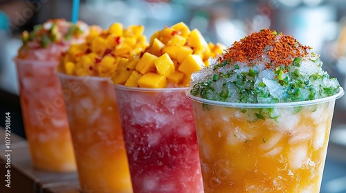 Mexican raspados shaved ice with syrup photo