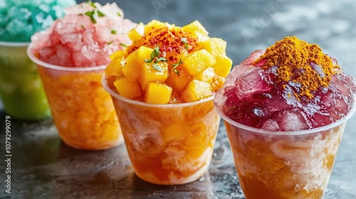 Mexican raspados shaved ice with syrup