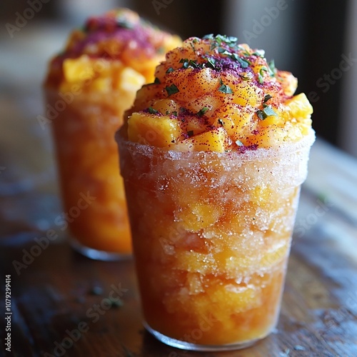 Mexican raspados shaved ice with syrup photo