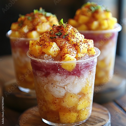 Mexican raspados shaved ice with syrup photo