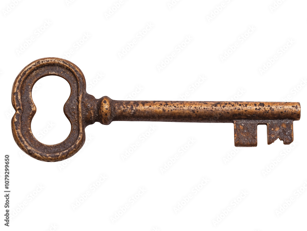Old rusty brass key isolated over transparent background, PNG cut-out Old rusty brass key isolated over transparent background, PNG cut-out