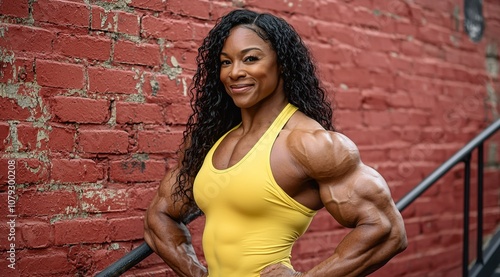 A photograph of an extremely muscular, very large, and thickly built Black...