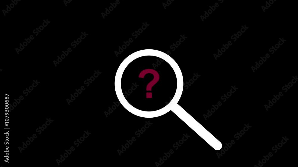 magnifying glass and a question mark animation on black background. magnifying glass and a question mark animation on black background.