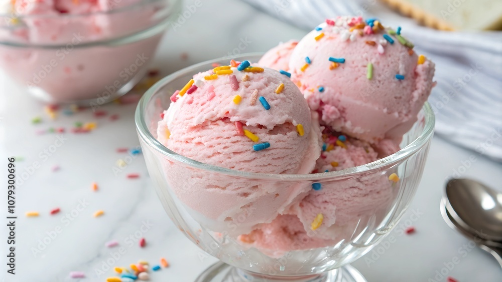 Scoops of Bubblegum Ice Cream with Colorful Sprinkles Scoops of Bubblegum Ice Cream with Colorful Sprinkles