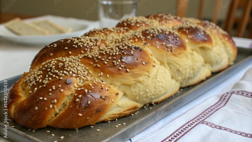Whole Challah Loaf with Sesame Seeds on Top Whole Challah Loaf with Sesame Seeds on Top