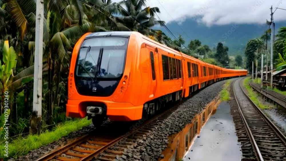 the train station with orange trees and green forest the train station with orange trees and green forest