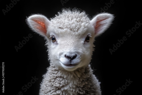 High-Resolution Portrait of a Cute Baby Sheep on a Black Background – Insane Detail