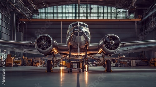 Reviving history a classic vintage airplane undergoing restoration in an aircraft hangar