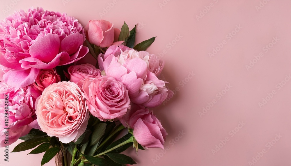 fresh bunch of pink peonies and roses with copy space fresh bunch of pink peonies and roses with copy space