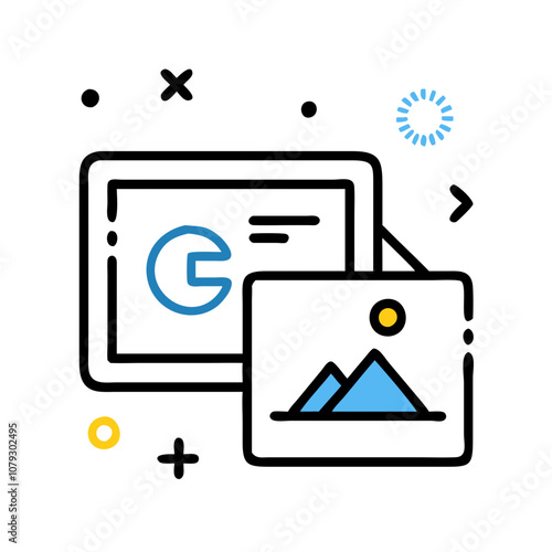 GIF image icon with tablet displaying graphic on white background, digital content and media concept, copy space
