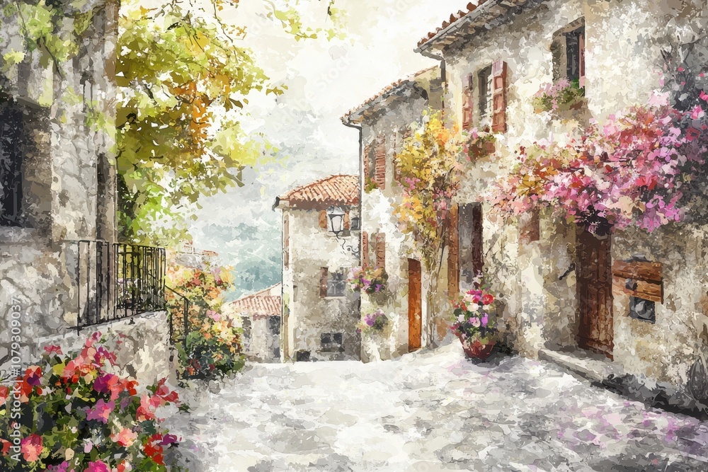A street scene with a house and a balcony A street scene with a house and a balcony