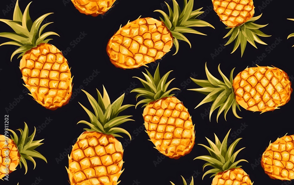 Pineapple Pattern on Dark Background with Tropical Vibes Pineapple Pattern on Dark Background with Tropical Vibes