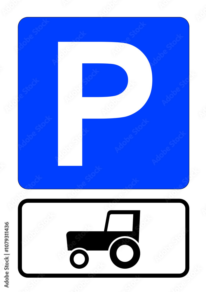 Illustration eines blauen Parkplatzschildes mit dem Symbol Illustration eines blauen Parkplatzschildes mit dem Symbol