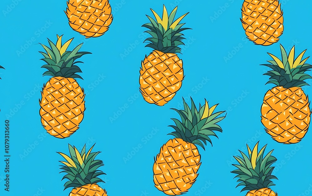 Pineapple Pattern on Blue Background Pineapple Pattern on Blue Background