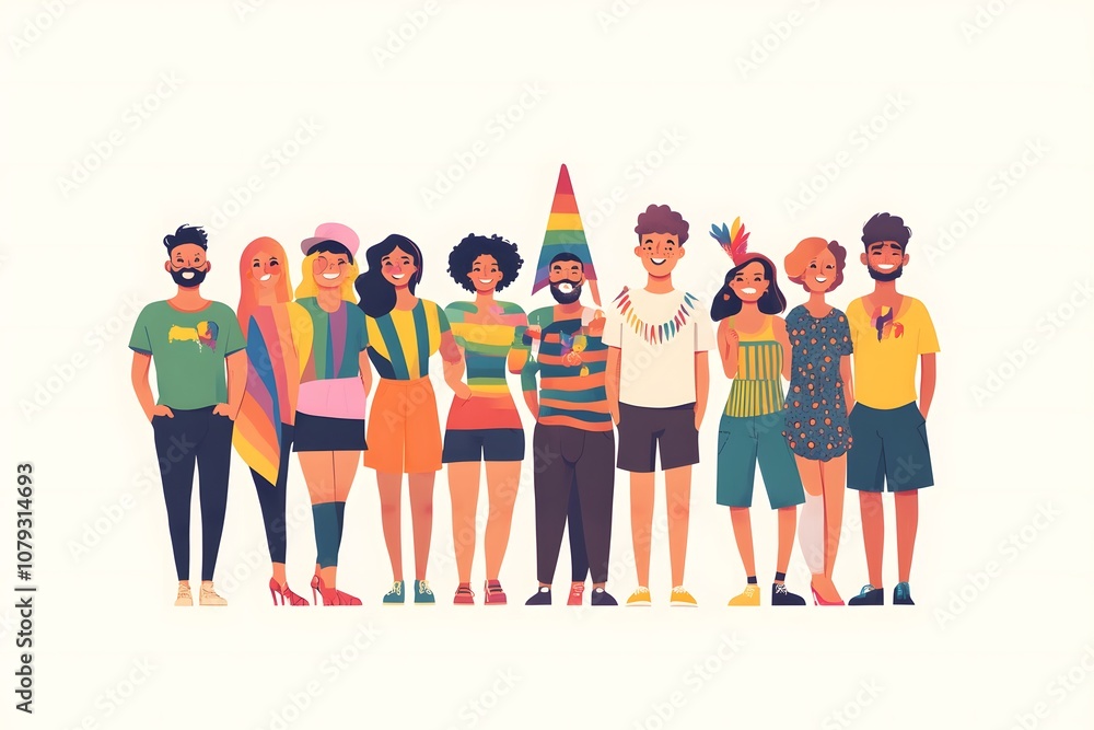 Fototapeta premium LGBT people of various ages and body types celebrating pride, showcasing inclusion and diversity