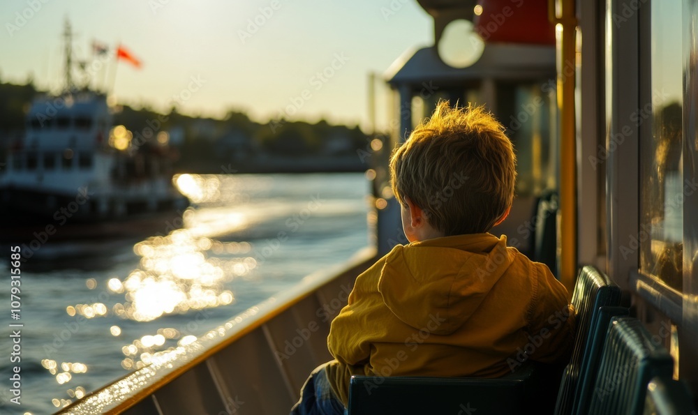 Fototapeta premium Child Rides on a Ferry Boat in Casco Bay, Portland, Maine