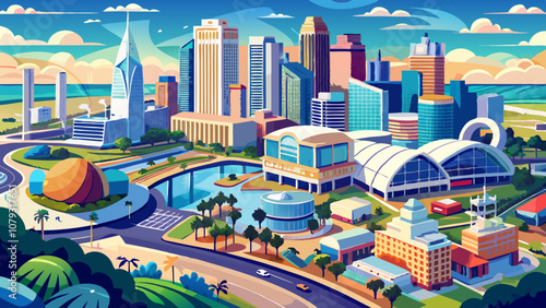 Aerial panorama of Tampa, Florida skyline. Tampa is a city on the Gulf Coast of the U.S. state of Florida.