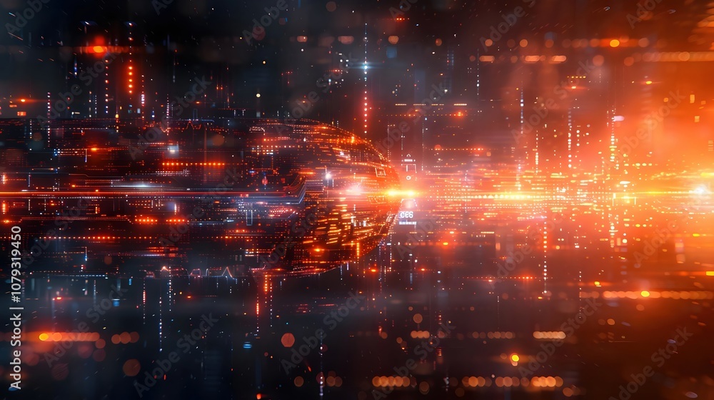 Fototapeta premium Abstract 3D Orange and Blue Lights - Futuristic Background