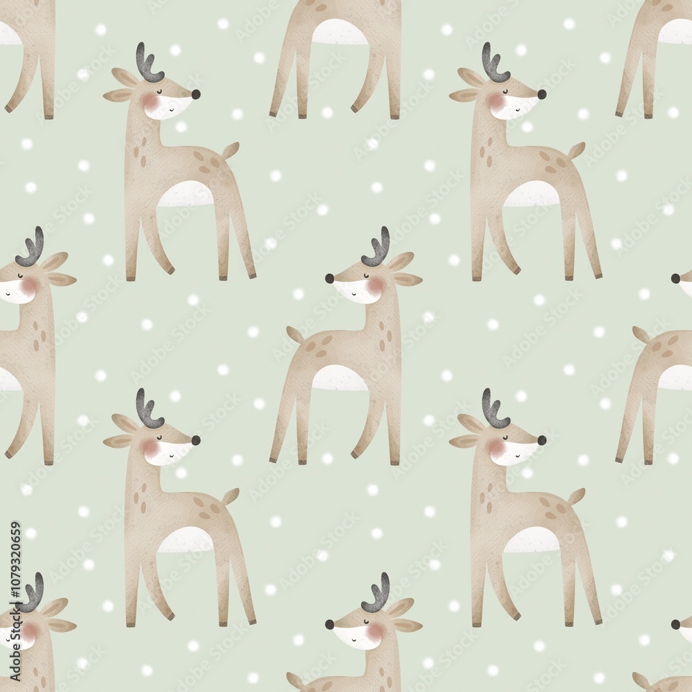 holiday seamless pattern with deer, decor elements. Merry Christmas. Colorful illustration, flat style. design for fabric, print, wrapper holiday seamless pattern with deer, decor elements. Merry Christmas. Colorful illustration, flat style. design for fabric, print, wrapper