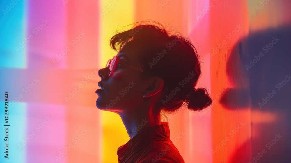 Amidst a spectrum of colors, a determined LGBTQ student's poised posture signifies their courage and determination Amidst a spectrum of colors, a determined LGBTQ student's poised posture signifies their courage and determination