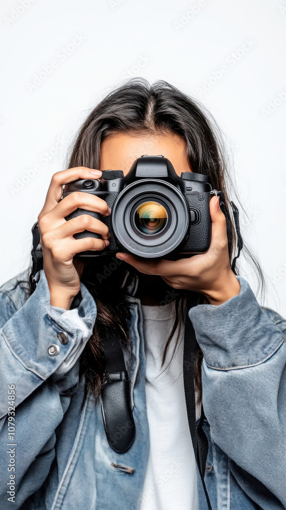 Creative photography concept: young person with camera for modern photography enthusiasts Creative photography concept: young person with camera for modern photography enthusiasts
