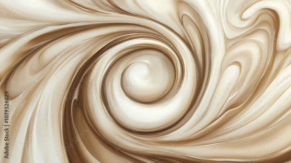 Milk and coffee swirls forming unique art, organic shapes, soothing and creative. Organic. Illustration