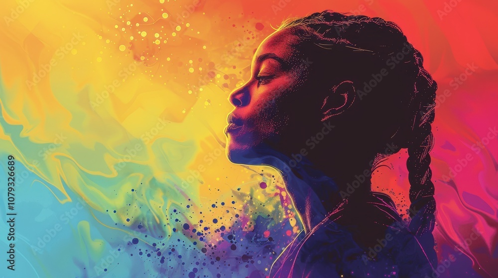 Amidst a spectrum of colors, a determined LGBTQ student's poised posture signifies their courage and determination Amidst a spectrum of colors, a determined LGBTQ student's poised posture signifies their courage and determination