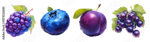 Assorted fresh fruits isolated on transparent background. Realistic illustration. Healthy eating and organic produce concept. Clipart for cookbook, menu, and greengrocery store advertising.