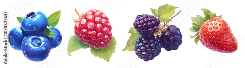 Assorted fresh fruits isolated on transparent background. Realistic illustration. Healthy eating and organic produce concept. Clipart for cookbook, menu, and greengrocery store advertising.