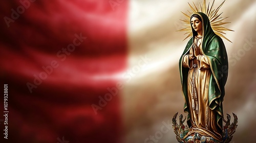 Our Lady of Guadalupe adorned with bold Mexican flag colors image photo