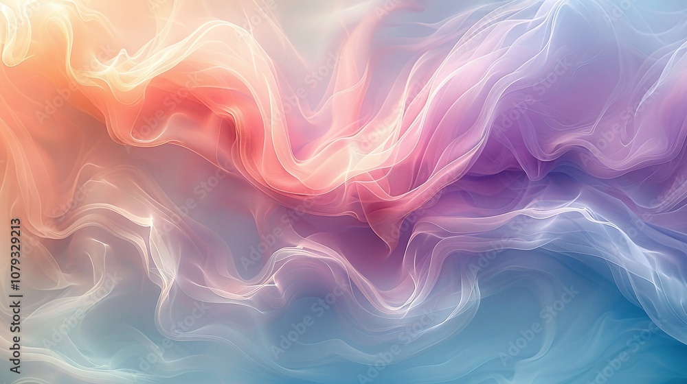 Fototapeta premium Abstract pastel wave background, soft pink and blue tones, dreamy flowing textures, fluid movement, artistic decor, high resolution, modern aesthetic, digital art