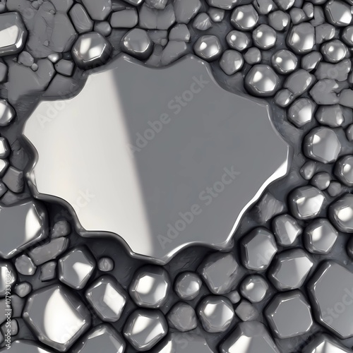 group of molten metal bubbles, silver abstract background 