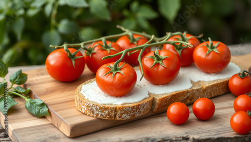 Tomatoes on breadboard photo