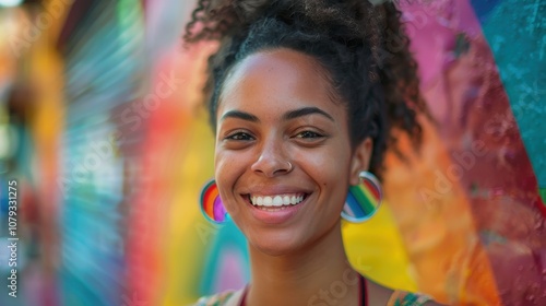 Amidst a spectrum of colors, a determined LGBTQ student's poised posture signifies their courage and determination