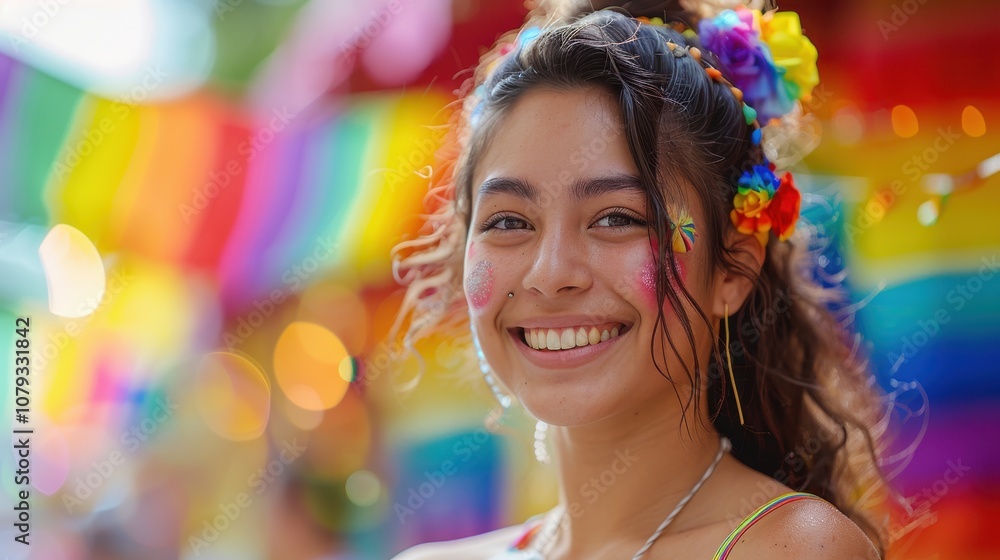 Amidst a spectrum of colors, a determined LGBTQ student's poised posture signifies their courage and determination Amidst a spectrum of colors, a determined LGBTQ student's poised posture signifies their courage and determination