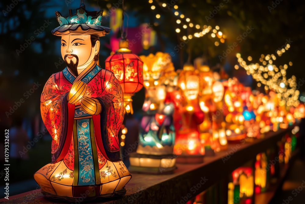 Fototapeta premium Vibrant Traditional Lanterns at Chinese Night Festival Celebration