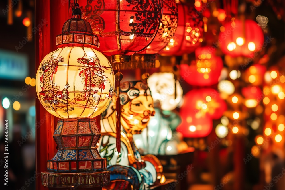 Vibrant Traditional Chinese Lanterns at a Night Market Vibrant Traditional Chinese Lanterns at a Night Market