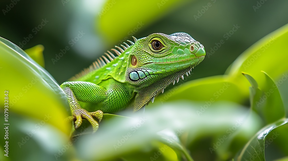 Green iguana captured in a close-up shot showing its texture. Green iguana captured in a close-up shot showing its texture.