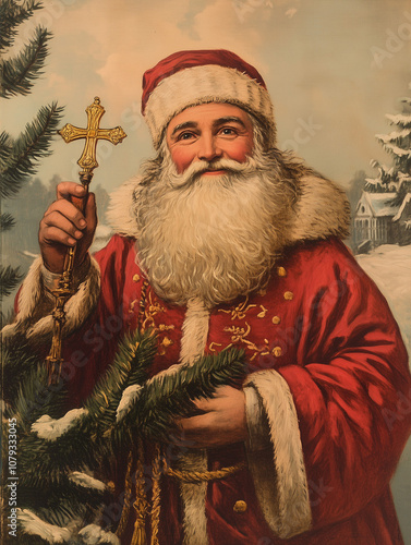 santa clause as bishop st nicolas holding cross