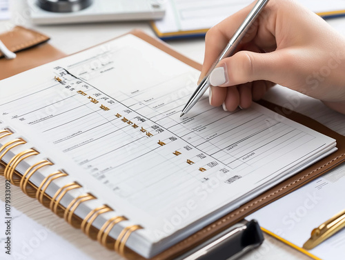 Close-up of a goal planner with specific tasks and deadlines photo