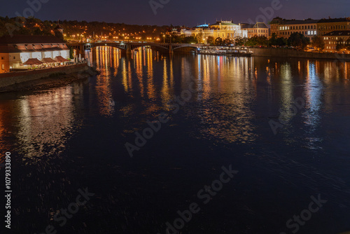 Wallpaper Mural Panoramic view of Prague during a warm autumn night Torontodigital.ca