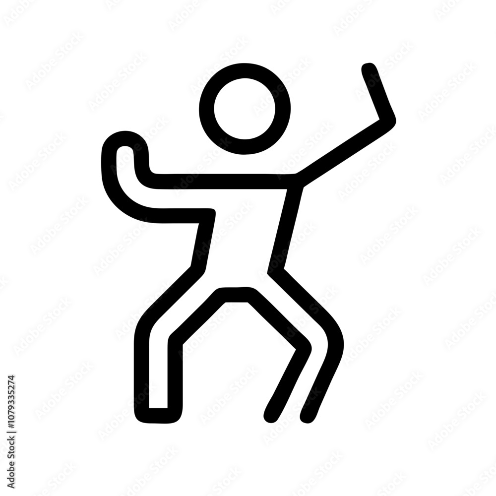 A vector icon depicting a dancing person in an energetic pose, showcasing joy and movement in a simple black outline, suitable for various design applications and themes A vector icon depicting a dancing person in an energetic pose, showcasing joy and movement in a simple black outline, suitable for various design applications and themes