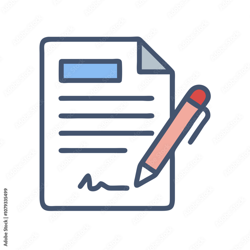 Vector icon representing a signed document with a pen, symbolizing confirmation of agreements in business settings Vector icon representing a signed document with a pen, symbolizing confirmation of agreements in business settings