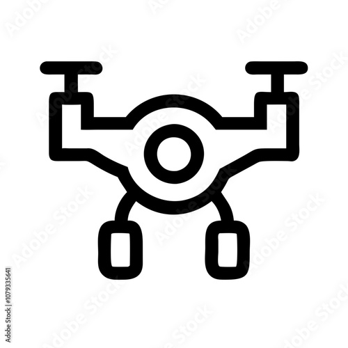 Minimalist vector icon of a quadcopter drone featuring four propellers and landing gear, designed for illustrating aerial technology and modern transportation