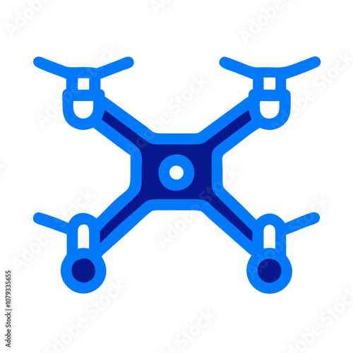 Blue vector icon of a drone designed for use in technology and aviation contexts, illustrating a quadcopter with propellers and a central body suitable for various applications