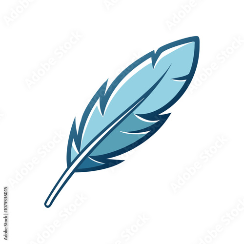 Stylized blue feather icon with smooth lines and gradient shading, suitable for nature-themed designs or creative projects regarding flight or writing