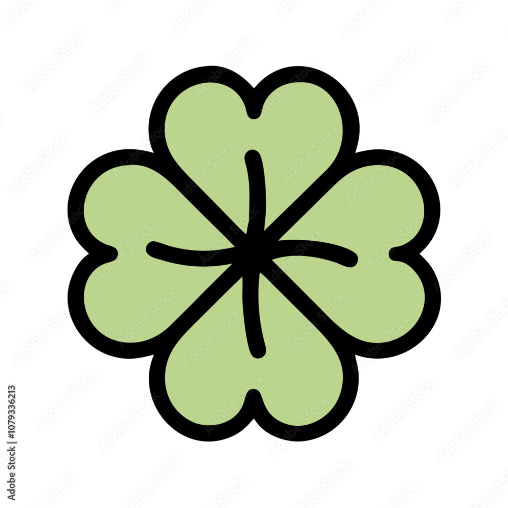 A vector icon of a four-leafed clover symbolizing good luck and fortune, designed with a simple green color and bold black outlines, ideal for various creative projects and digital designs A vector icon of a four-leafed clover symbolizing good luck and fortune, designed with a simple green color and bold black outlines, ideal for various creative projects and digital designs