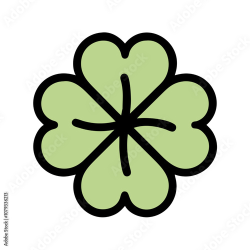 A vector icon of a four-leafed clover symbolizing good luck and fortune, designed with a simple green color and bold black outlines, ideal for various creative projects and digital designs
